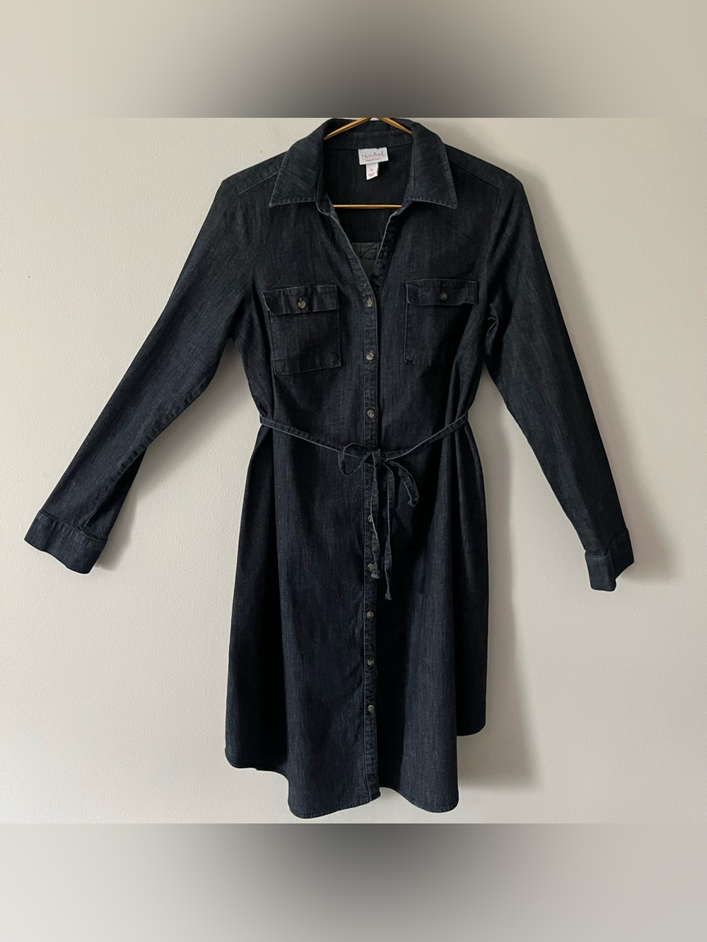 Isabel Maternity Dark Blue Stretch Denim Button-Front Shirt DressTie Waist S